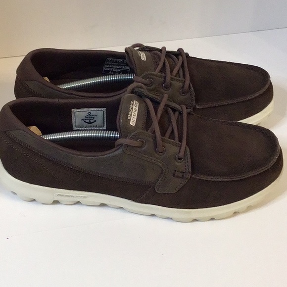 SKECHERS GOGO MAT BROWN LEATHER TEXTILES UPPER SHOES SZ 9 - Picture 4 of 13